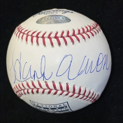 Hank Aaron Signed Rawlings Hall Of Fame Logo Baseball PSA COA Steiner Braves - Image 1 of 4