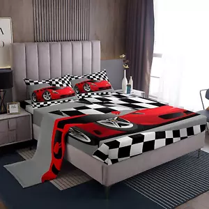 Feelyou Sports Car Bedding Set Red Racing Car Bed Sheet Set for Kids Boys Gir... - Picture 1 of 6