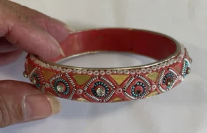 Rosa Armband verziert Intarsien verspiegelte Stücke & Perlen goldfarbener Rand - Bild 1 von 7