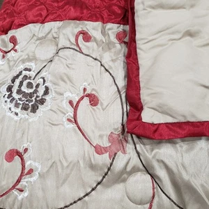 BHG Juliet Comforter Queen 88x92 Embroidered Floral Satin Red Sand Luxury - Picture 1 of 23