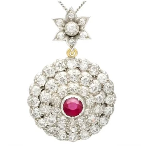 2.15ct Natural round Diamond ruby 14k yellow gold wedding Anniversary pendant - Picture 1 of 5