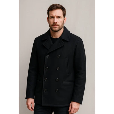 J.Crew Men’s Wool Blend Peacoat Black Size L Classic Double-Breasted Coat - Image 1 of 4