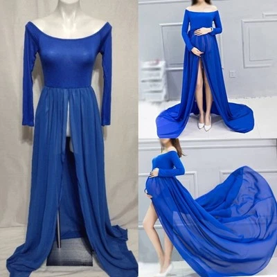 Just VH Maternity Gown Maxi Dress Front Slits Flowy Chiffon Photography Prop NWT - Image 1 of 4