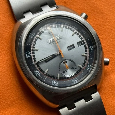 Cronógrafo automático vintage SEIKO 6139-7002 esfera gris/naranja vendedor de EE. UU. Foto 1 de 4
