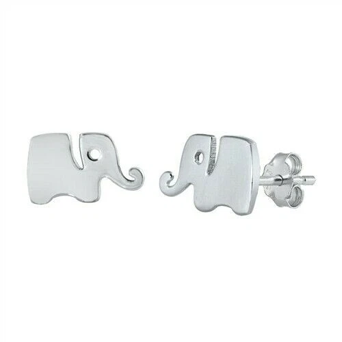 Elephant Stud Earrings Genuine Sterling Silver 925 Rhodium Plated Height 6 mm - Image 1 of 1