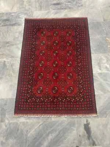 Genuine Afghan Turkmen Bokhara Hand Knotted Red & Black Wool Area Rug 105x148cm - Picture 1 of 3