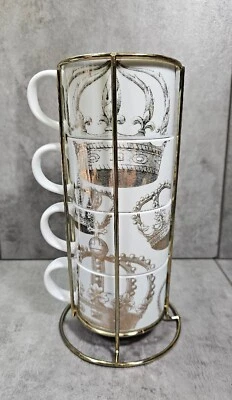 Pier 1 Imports Juego de 4 tazas apilables con estante dorado Royal Crown tazas de té de café Foto 1 de 4