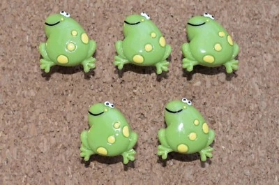 Set of 5 SITTING FROG bulletin board jumbo pushpins, or magnets - Image 1 of 4