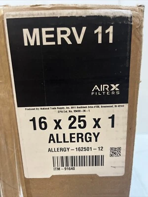 12pcs AIRX FILTERS WICKED CLEAN AIR. 16x25x1 Air Filter MERV 11 Pleated Furnace - Image 1 of 2