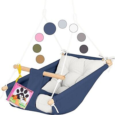 CaTeam - Canvas Baby Hammock Swing, Wooden Hanging Swing Seat Chair With Safety  • 89.99$