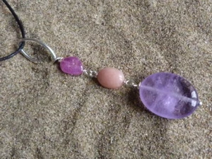 Pendentif argent 925, saphir rose, opale  rose, améthyste - Picture 1 of 10