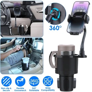 2 in 1 Car Phone Cup Holder Stand Cradle Adjustable Universal Cell Phone Mount - Picture 1 of 14