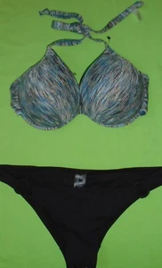 Next Boost Bikini teal space dye top 34DD/E & black briefs Size 12 New Tags BNWT - Picture 1 of 3