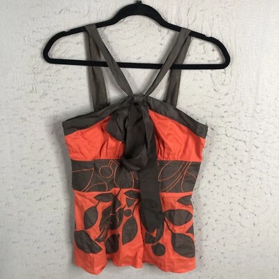 Top Anthropologie Floreat Mujer 2 Naranja Marrón Halter Artístico Y2K Años 70 Retro Foto 1 de 4