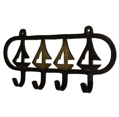 Ship Design 4 Hook Antique Vintage Style Handmade Brass Wall Hanger Home Décor - image 1 of 4