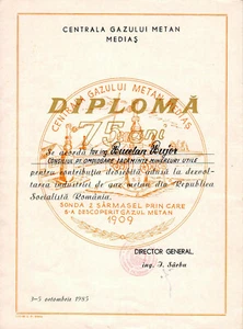 Romania, 1985, Communist Propaganda Diploma - Frontworker, "GAZ METAN MEDIAS" - Picture 1 of 1