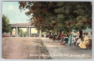 1908 BALTIMORE MD DRUID HILL PARK MADISON AVE ENTRANCE BIG HAT LADIES POSTCARD - Picture 1 of 2