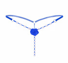 Lingerie sexy coquine micro string bleu ficelle perles blanches fleur avant