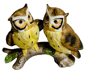 Vintage Lefton Small Cute Owls on Tree Branch Ceramic Figurine Statue Detailed - Picture 1 of 10