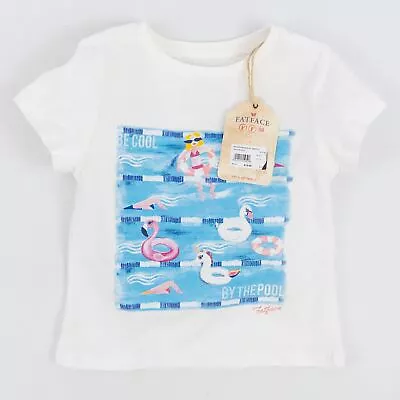 T-shirt Fat Face Bambini Bianca Blu Vacanze Estive Cotone Spiaggia Ragazze 2-3 Anni • 4.70€