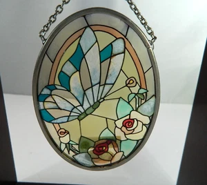 Suncatcher Stained Glass Butterfly Flowers Hanging Window 4.5" Amia Denver Co. - Picture 1 of 13