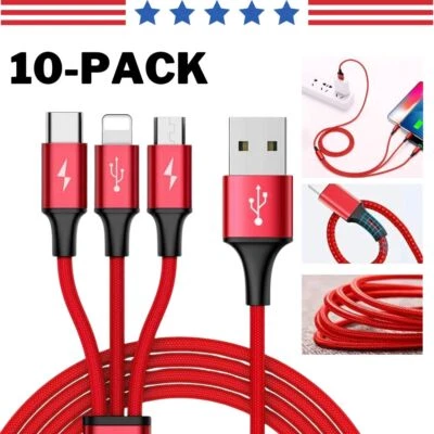 Universal Multi Function Cell Phone Charger Cord 3 in 1 Fast USB Charging Cable - Image 1 of 4