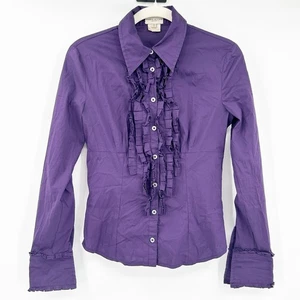 Karen Millen Damen Vintage Y2K Rüschen Rüschen Langarm Knopfleiste Shirt 6 - Bild 1 von 7