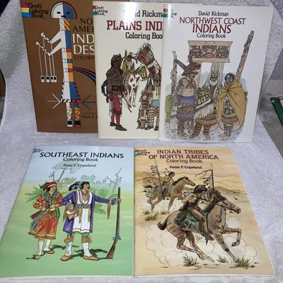 Dover Coloring Books Lot Early Native American Indians 1970s-90s Unused Lot Of 5 - Image 1 of 4