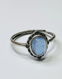 Vintage 925 Sterling Silver Cabochon Natural Santa Maria Blue Aquamarine Ring - Picture 1 of 12