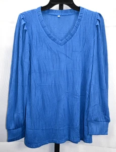 Top Pullover Azul Acanalado Manga Larga Nuevo Sin Etiquetas Talla M 90% Poliéster 10% Elastano - Imagen 1 de 3