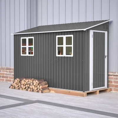 BIRCHTREE 4x10ft Lean To Garden Shed Metal Storage Tool House Pent Roof Grey