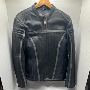 YKK Black Leather Motorcycle Riding Jacket Size Medium. W/ Purple Side Stripes - Bild 1 von 19
