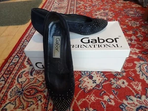 Gabor Suede Blue Black Court Shoes Gold Detail Size 4 1/2 (Generous) Boxed - Picture 1 of 6