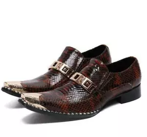 Herren Echtleder Geschäftsschuhe Metall spitze Zehenpartie Oxfordds Slipper Schlangenleder DIU - Bild 1 von 10