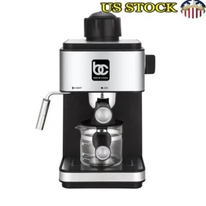 Deluxe Edelstahl Espressomaschine mit Milchaufschäumer Cappuccino Latte 4 Schuss USA - Bild 1 von 6