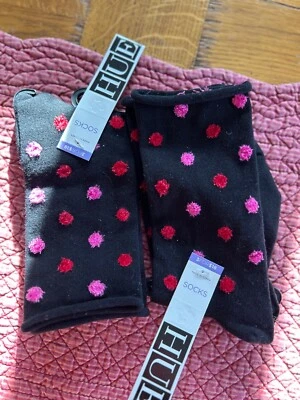 HUE Womens Black Pink Polka Dot Socks 2 Pairs NWT - Image 1 of 2