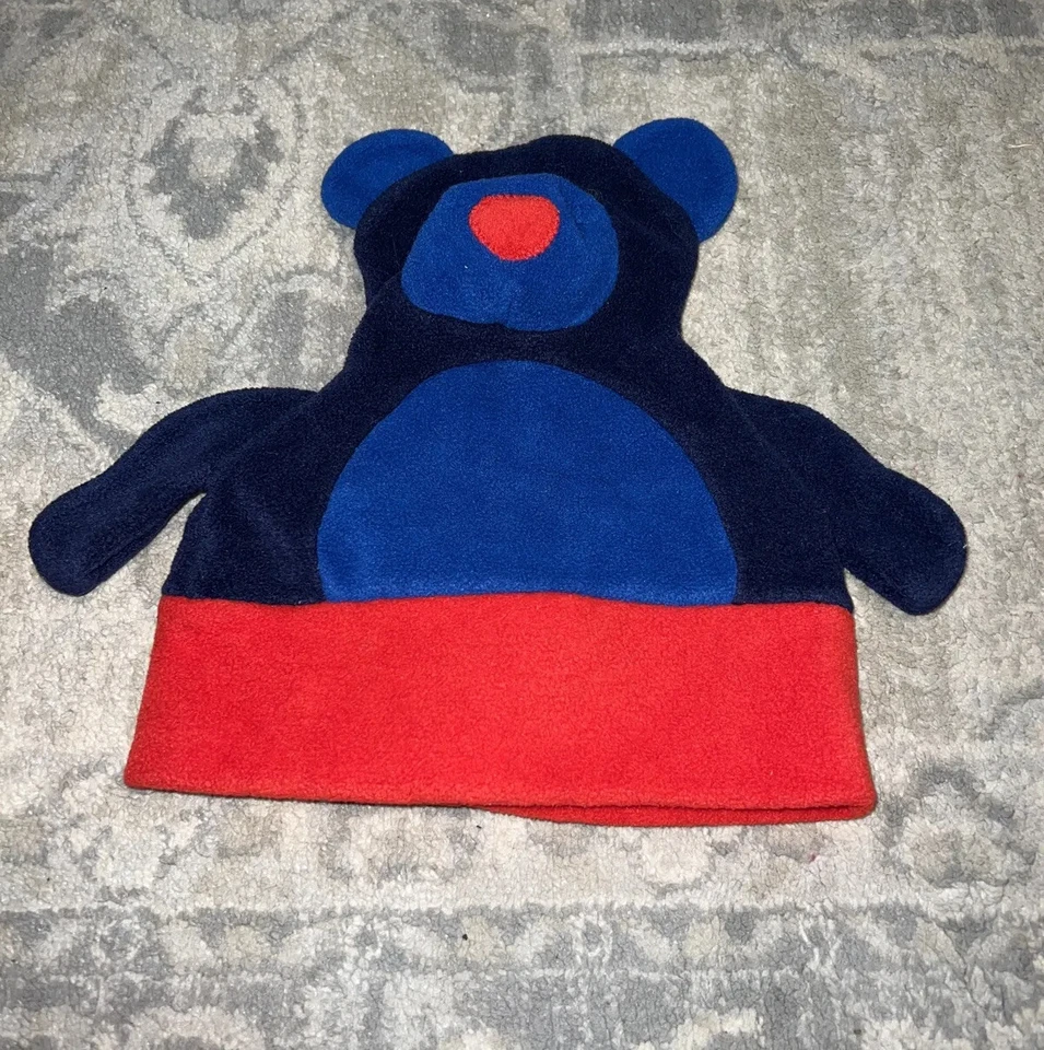 Vintage Columbia Fleece Toddler One Size Bear Hat Red Blue - Image 1 of 3