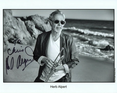 HERB ALPERT HAND SIGNED 8x10 PHOTO+COA       GREAT POSE WITH TRUMPET    TO CHRIS Cover