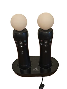 Lot Of 2 - Sony Motion Controllers - CECH-ZCM1U w/ Charging Station & Power Cord - Picture 1 of 9