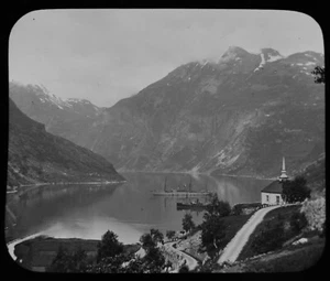 ANTIKES magisches Laternendia DAMPFSCHIFFE IN FJORD NORWEGEN UM 1910 FOTO - Bild 1 von 2