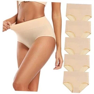 Women's Cotton Underwear High Waisted Full Coverage Ladies Large Nude-5pack - Picture 1 of 6