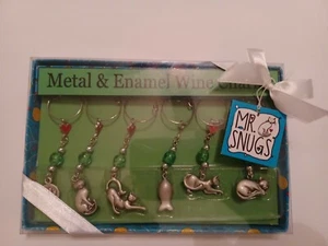 Metal And Enamel Kitty Cat Wine Charms - Picture 1 of 2