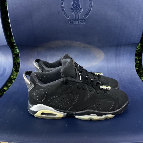 Nike Air Jordan Retro 6 nere cromate basse argento 768881 003 taglia 5Y gioventù