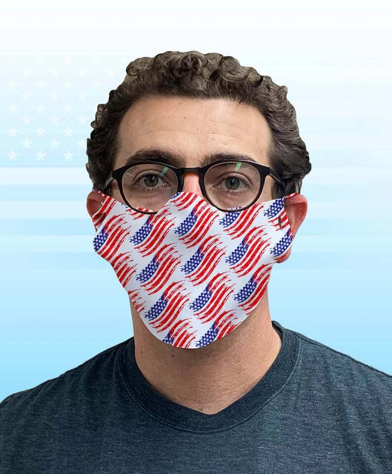 Face Mask Nose Mouth Cover Washable Reusable USA Made Fabric Mask American Flag  - Image 1 of 2