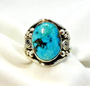 Indianer Ring Größe 15 1/2 Navajo signiert Türkis Sterlingsilber #460 - Bild 1 von 15