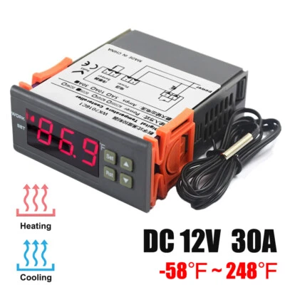 DC 12V Digital Temperature Controller Fahrenheit Thermostat Cool Heat Switch 30A