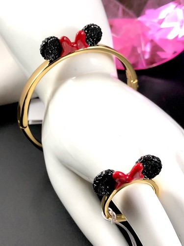 BRACCIALE NUOVO CON ETICHETTE KATE SPADE DISNEY TONO ORO MINNIE MO MISURA 7 SET ANELLI
