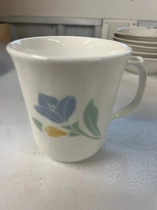1~ Corelle Friendship Blue Yellow Flower White Mugs Cups 3.25" - Picture 1 of 1
