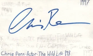 Tarjeta de índice firmada por Chris Penn actor fallecido reservoir perros vida silvestre JSA certificado de autenticidad - Imagen 1 de 2