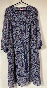 Vestido Woman Within Plus 28 Azul Floral Midi Boho Fluido Cizalla Manga Larga Forrado - Imagen 1 de 6